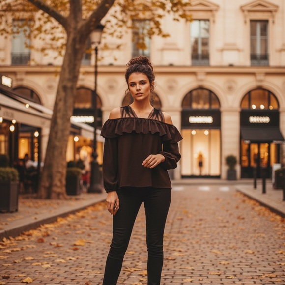 Stylish Off-Shoulder chocolate brown Blouse - Picture 1 of 6